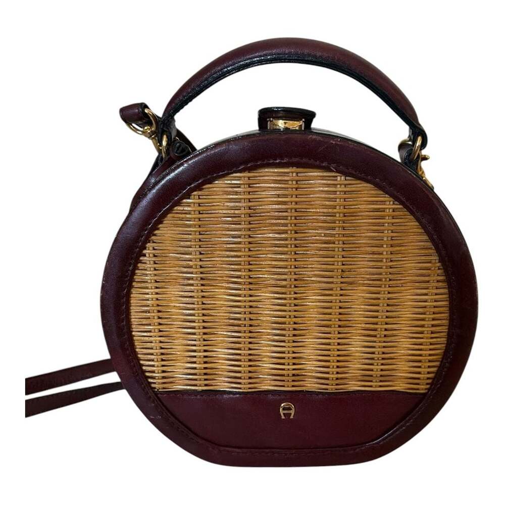 Vintage Etienne Aigner Burgundy Leather and Wicker Circular Crossbody Bag - Picture 3 of 10